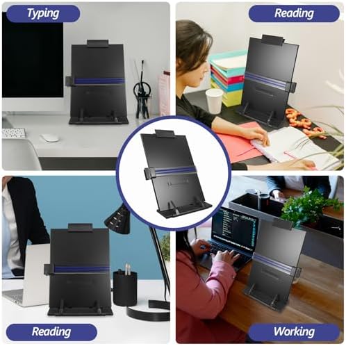 Homoyoyo Adjustable Document Holder and Copy Stand Desktop Reading Stand with Foldable Design for Office Use, Black Portable Book Holder for Typing and Recipe Display - Image 6