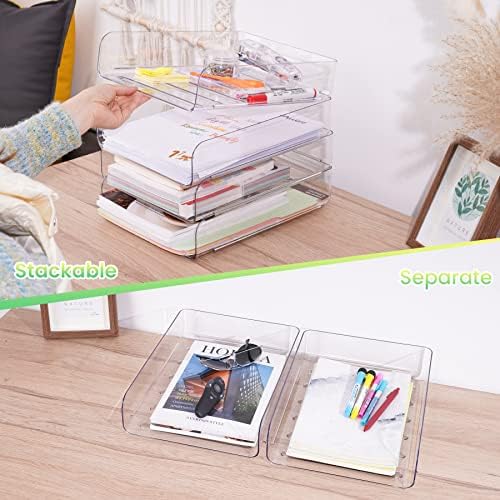 Tomorotec 4 Pack Clear Stackable Letter Tray, A4 Desk File Organizer Set - Image 2