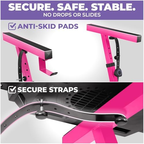 Liquid Stands Piano Keyboard Stand w/ Wheels - Z Style Adjustable and Portable Heavy Duty Music Stand for Kids and Adults - Fits 54-88 Key Electric Pianos - Sturdy Rolling Musical Keyboard Stand Pink - Image 4