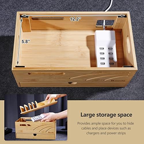 Homde Bamboo Charging Station Organizer: 6 Compartments and Drawer - Image 5