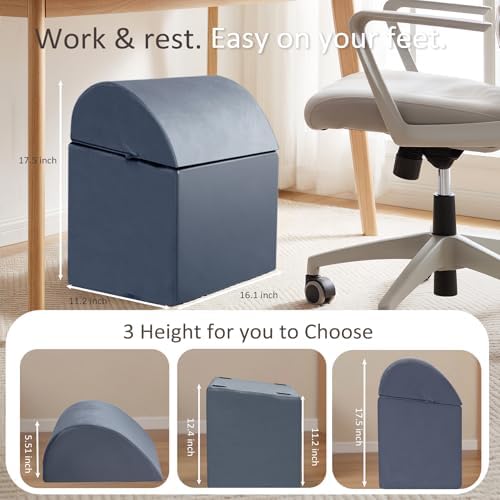 Foot Rest Under Desk, Non-Slip Footrest with 3 Adjustable Heights for Under Desk at Work, Ergonomic Desk Foot Stool with Washable Cover for Leg Rest, Desk, Home, Office, Chair (Grey) - Image 3