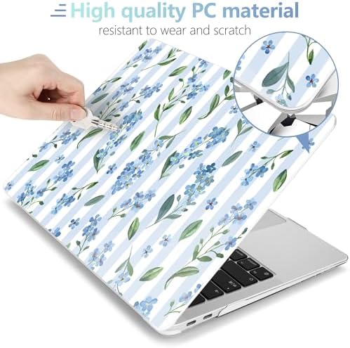 MEEgoodo for MacBook Air 13.3 inch Case 2021 2020 2019 2018 A2337 M1 A2179 A1932, Shell for MacBook Air M1 with Keyboard Webcam Cover & Trackpad Film & Type C Adapter, Blue Watercolor Flowers&Stripes - Image 3