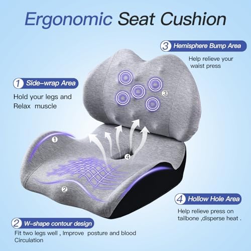 Extra Large Memory Foam Seat Cushion and Lumbar Support Pillow for Office Chair Pressure Relief Sciatica & Tailbone Pain Relief Chair Pad for Home,Car Seat,Wheelchair - Image 4