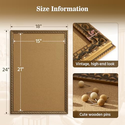 Vintage Bulletin Board 18x24,Decorative Pin Board with Gold Ornate Frame - Image 4