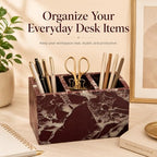 Purple Red Marble 3-Compartment Pen Holder for Desk - Image 6