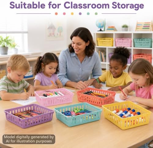 gisgfim 12 Pack Plastic Classroom Baskets for School Supplies, Pastel - Image 5