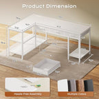 PRAISUN 55 Inch L Shaped Office Desk with Power Outlets and Type-C Port, Large Computer Gaming Desk with 3 Fabric Drawers, Mesh Shelves, Corner Study Work Writing Desk, White - Image 3
