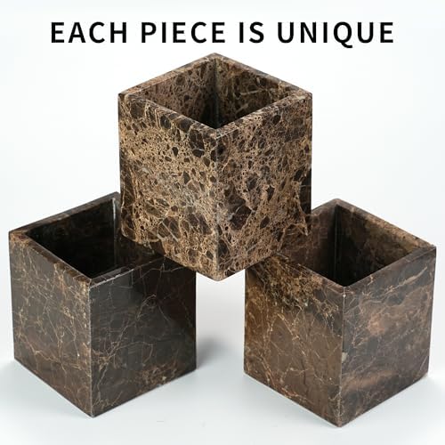 Marble Makeup Brush Holder - Brown Candle Toothbrush Cup for Bathroom Accessories, Decorative Pencil Organizer for Office Desk Aesthetic, Stone Utensil Container for Kitchen Countertop - Image 4