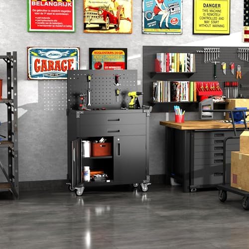 SUXXAN 52-Inch Rolling Tool Cart, 2 Drawers, Locking Cabinet, Pegboard - Image 6