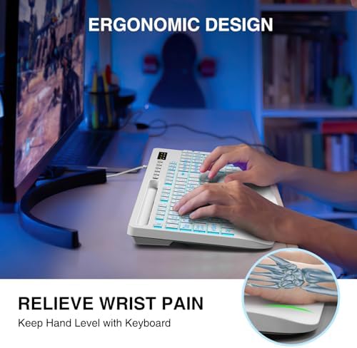 SABLUTE Wired Large Print Backlit Computer Keyboard with Wrist Rest (White) - Image 3