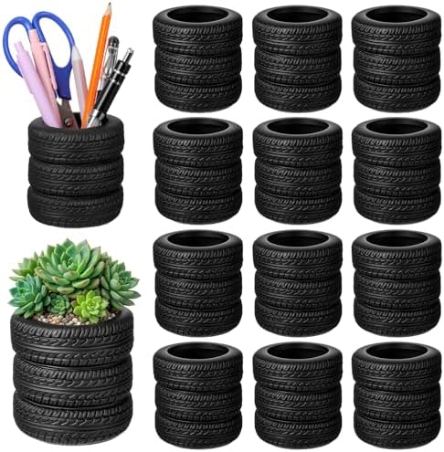 12 Pcs Tire Pen Holder Desk Decorations for Men - Funny Car Tire Stack Pencil Pot for Office Accessories, Unique Gift Idea by Unknown