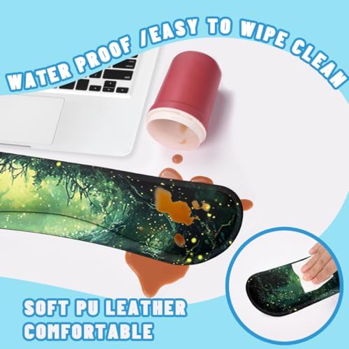 Magic Forest Desk Mat Set Green Fantasy Landscape Large Mouse Pad with Wrist Rest 4in1 Desk Mat for Desktop Ergonomic Keyboard Wrist Support Anti-Slip Computer Ergonomic Mouse Pad Home Office Gaming - Image 5