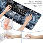 TGFEWYTJYJ Extended Gaming Mouse Pad,Memory Foam Ergonomic Keyboard Mouse Wrist Rest Support Set,Large Desk Mat with Stitched Edges,Non-Slip Base Mousepad Home Office,Dreamcatcher Wolf - Image 5