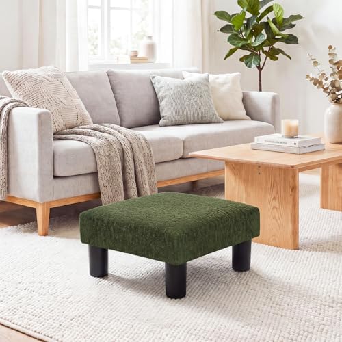 Joveco Small Foot Rest Stool Ottoman, 3D Velvet Square Upholstered Footstool for Chair, Under Desk, Office, Living Room, Deep Green - Image 4