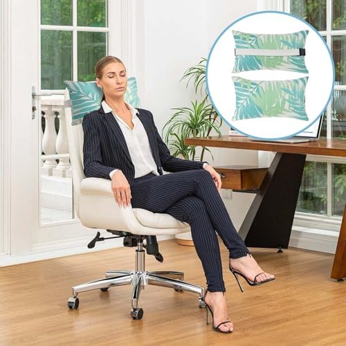 Outdoor Pillow for Chaise Lounge Chair, 2pcs Chaise Lounge Pillows Lumbar Pillows with Insert and Adjustable Elastic Strap for Patio Beach Office Chair, Green Leave - Image 7