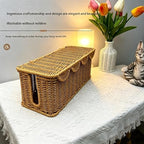 Wicker Rattan Storage Basket with Lid, Rectangular Cable Management Box, Natural Woven Organizer - Image 7