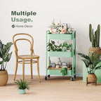 3 Tier Rolling Storage Cart Metal with Wheels,Sage Green Diaper Caddy Carts - Image 4