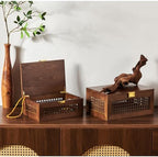 2PCS Decorative Rattan Storage Box Basket with Lid Wooden Frame - Image 5