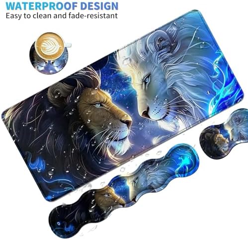 4Pcs Memory Foam Keyboard Wrist Rest Desk Mat Set, Black White Tiger - Image 4