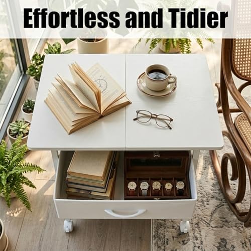 22" x 15" Under Desk Rolling Printer Stand, 2-Tier Industrial Mobile Printer Table with Strong Fabric Drawer, Storage Shelf, Steel Frame and Lockable Wheels, Printer Cart for Home Office (White) - Image 5