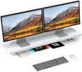 Dual Monitor Stand Riser, 40x10 in Wood & Acrylic Desktop Organizer Shelf by SSWOOD