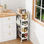 5-Tier Slim Storage Cart, Wooden Top Rolling Kitchen Cart with Pull-Out Baskets & Wheels, Narrow Space Utility Cart Slide Out Organizer for Kitchen, Bathroom, Laundry Room, White - Image 2