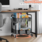 2 Tier Small Rolling Cart Metal with Wheels, Black Under Desk Storage Carts - Image 2