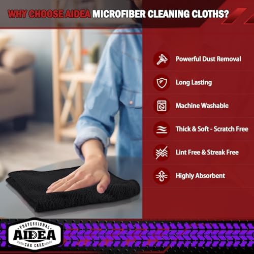 AIDEA Microfiber Cleaning Cloth Black 150PK,Cleaning Rags Shop Towel 12×12" - Image 3