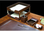 Dacasso Dark Brown Bonded Leather 8-Piece Desk Accessory Set - Organization Essentials & Executive Decor - Luxury Leather Blotter for Office Organization - Image 2