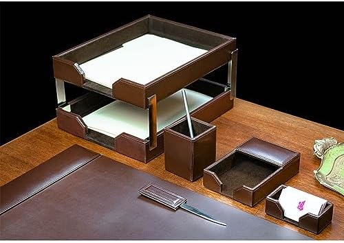 Dacasso Dark Brown Bonded Leather 8-Piece Desk Accessory Set - Organization Essentials & Executive Decor - Luxury Leather Blotter for Office Organization - Image 2