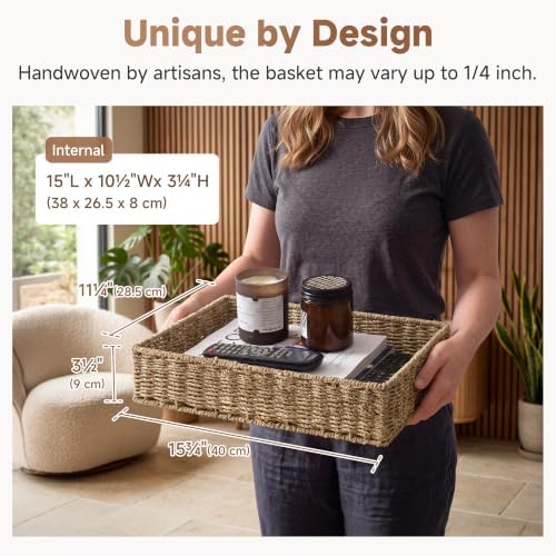 StorageWorks Large Seagrass Tray for Bathroom, Seagrass Storage Baskets for Shelves, Handwoven Natural Wicker Baskets for Organizing, 2-Pack - Image 2