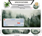 Forest Desk Pad Large Gaming Mouse Pad Set 35.4 x 15.7 with Keyboard Wrist Rest, Wrist Support, and Coaster Memory Foam Smooth Desk Pad Mousepad for Home Office School - Image 5