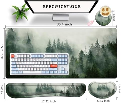 Forest Desk Pad Large Gaming Mouse Pad Set 35.4 x 15.7 with Keyboard Wrist Rest, Wrist Support, and Coaster Memory Foam Smooth Desk Pad Mousepad for Home Office School - Image 5