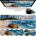 31.5"x 11.8" Oversized Gaming Mouse Pad Set, Ergonomic Keyboard and Mouse Wrist Rest + Cup Holder, Non-Slip Desktop Pad, Suitable for Home and Office Use, Sea Turtle Blue Sea Lighthouse by FOKBVNFLL
