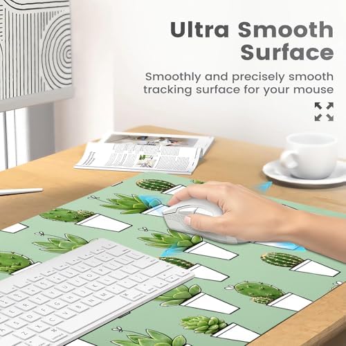 Cactus & Succulent Office Desk Mat 31.5" x 15.7" Desktop Mat PU Leather Large Mouse Pad White Mousepad Non-Slip Table Mat for Girls, Women, Home, Work, Computer, and Gaming - Image 4