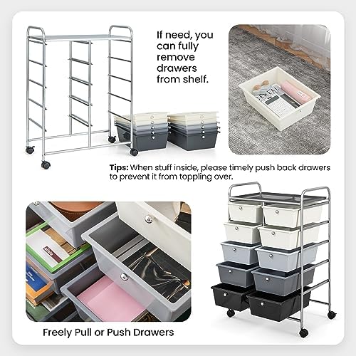 Giantex 10 Drawers Rolling Cart, Classroom Organizers, Storage Cart with Wheels, for Teacher Office Home School Supplies Tool Craft Art Paper, Gray Gradient - Image 5