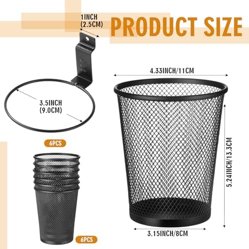 Briwooody 6 Set Slatwall Cups with Hook, Holder Accesories, Large, Black - Image 2