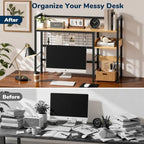 Desk Shelf, 38.6" Desk Hutch with Pegboard Hooks Set, Natural - Image 6