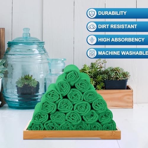 Tenare 100 Pack 12'' x 12'' Microfiber Cleaning Cloths Reusable Cleaning Rags Bulk Microfiber Towels Softer Highly Absorbent Washcloths for House Kitchen Car Window(Green) - Image 3