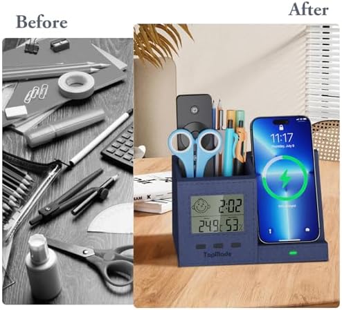 Wireless Charger with Pen Holder, LED Screen Desk Organizer Digital Clock - Image 3