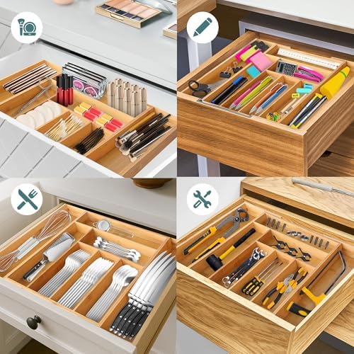 Sben Bamboo Cutlery Drawer Organizer, Bamboo, Medium - Image 5