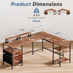 DUMOS 62" L Shaped Computer Desk with Drawers and Shelves, Rustic Brown - Image 3