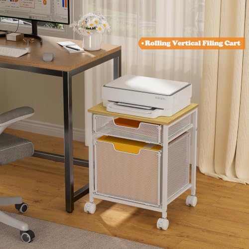 Tiaoheka Rolling File Cabinet Cart, Printer Stand with Storage Drawer, Mobile Filing Cabinet on Lockable Wheel, Hanging File Folder Organizer Beside Under Desk for Office Home, White (Patent Pending) - Image 6