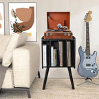 2BHOME Wooden LP Record Player Stand with 4 Cabinets, Holds up to 100 Vinyls, Metal Record Storage Holder and Organizer Table, Classical Design for Files/Book (Mid-Century Modern) - Image 6
