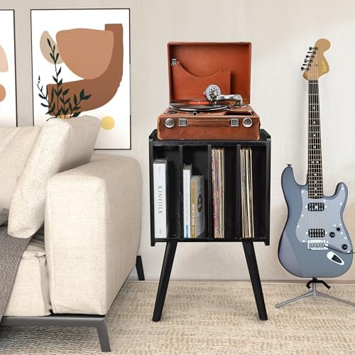 2BHOME Wooden LP Record Player Stand with 4 Cabinets, Holds up to 100 Vinyls, Metal Record Storage Holder and Organizer Table, Classical Design for Files/Book (Mid-Century Modern) - Image 6