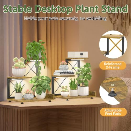 LASZOLA Plant Stand Indoor Tabletop Shelf Small for Desk, Wooden Brown - Image 5