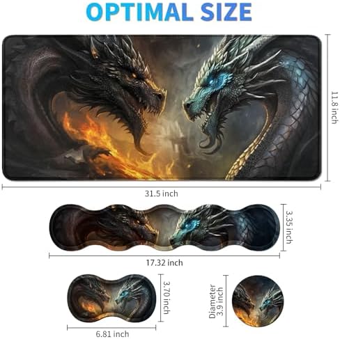 4Pcs Memory Foam Keyboard Wrist Rest Desk Mat Set, Flame Dragon - Image 5