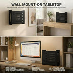 Router Box Hider, Router Shelf WiFi Box Hider, Wooden WiFi Storage Cabinet with Sliding Panel, Vented Back, Cable Management, Modem Cover, Cords & Power Strip, Wall Mount or Tabletop (Black) - Image 4