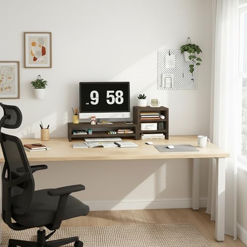 Solid Wood Monitor Stand Riser & Laptop Stand Desk Organizer - Office Accessories for PC Workspace, Computer Organization, Countertop Hutch Light Grey Log 9.9x7.9x9in - Image 7