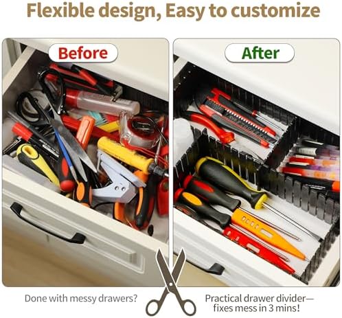 Adjustable Drawer Dividers, Cut-to-Fit DIY Organizers, Black 32 Pack - Image 3